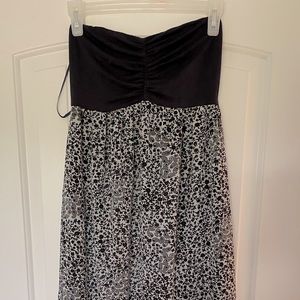 Navy and Floral Strapless MIDI